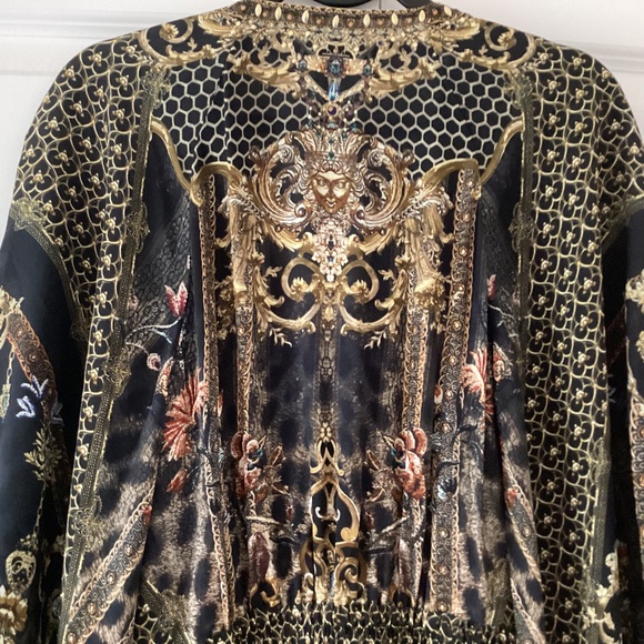 CAMILLA Long Dress With Smocked Waist Bell Sleeves *Abingdon Palace* 100% Silk - Picture 13 of 16